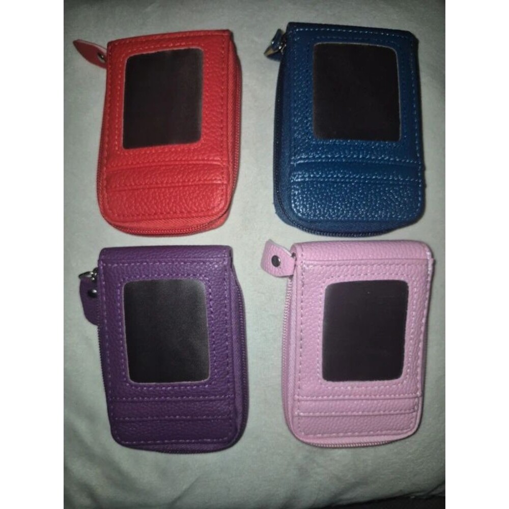 Lot of 4 Faux Leather Accordion Card Holder Wallets – Navy, Red, Purple, Pink